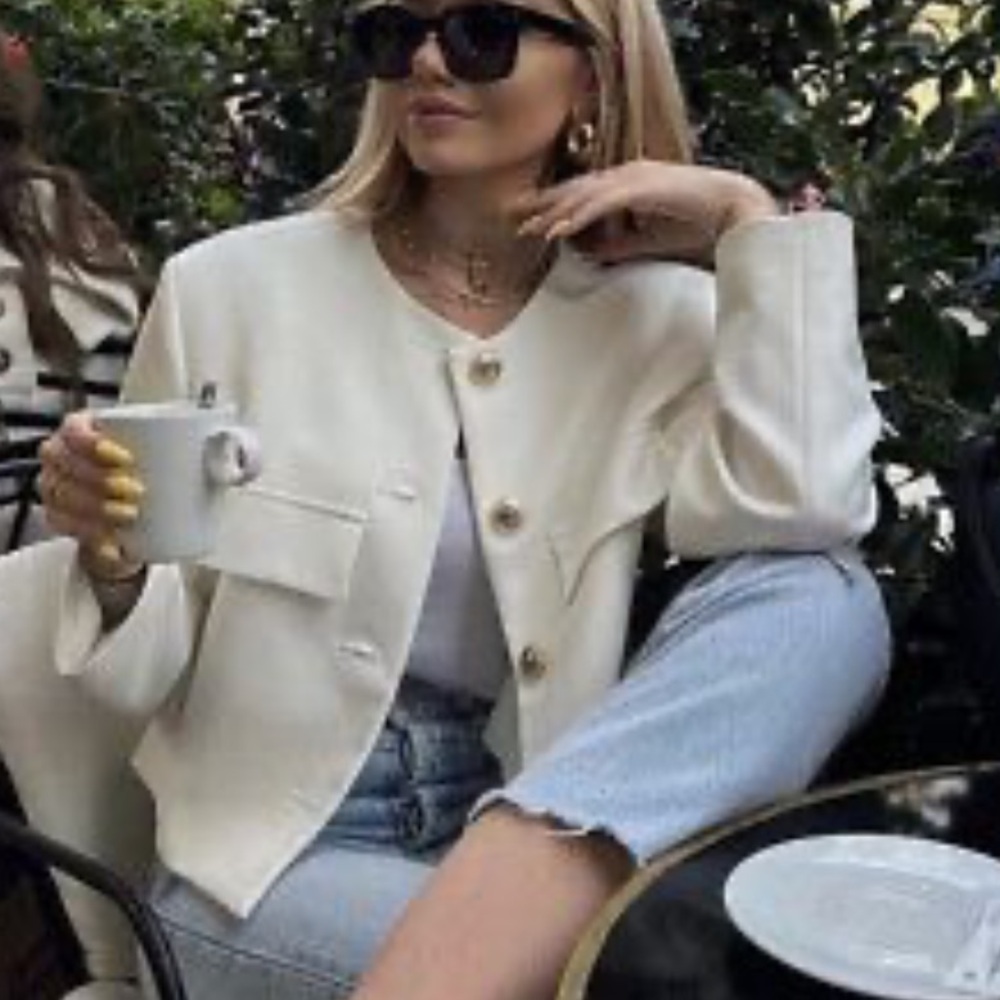 Zara Never Worn Chic Cream Button-Up Jacket
